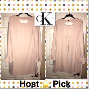 NWT CALVIN KLEIN Keyhole Back Bell Sleeves Midi Dress
